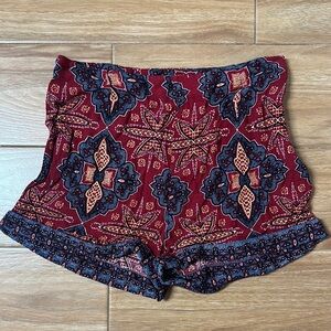 Free People Red and Blue Patterned High Waist Shorts
